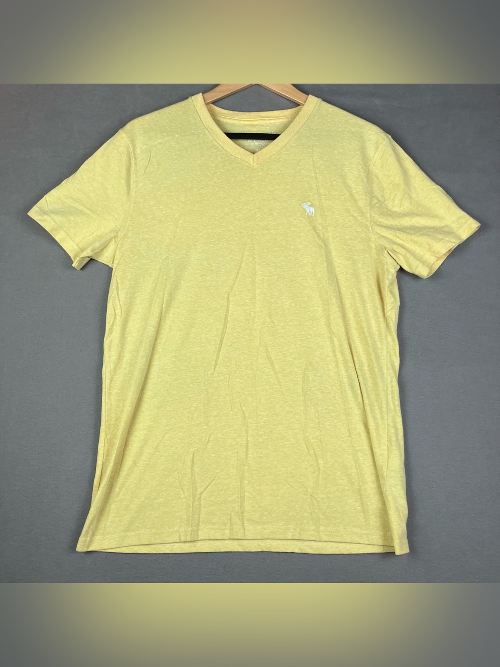 Abercrombie & Fitch Men’s Size M Yellow V-Neck T-Shirt Embroidered Logo